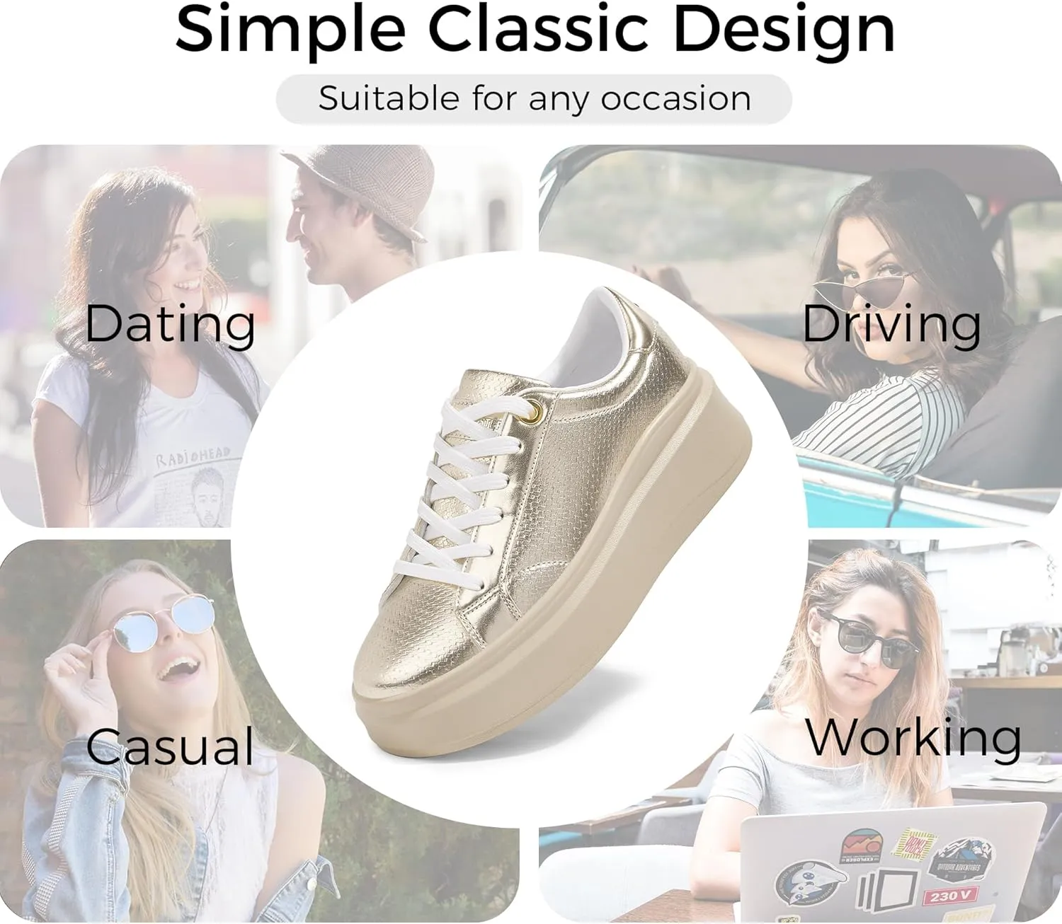 LUCKY STEP Women's Platform Fashion Sneakers Faux Leather Classic Tennis Shoes Low Top Casual Walking Shoes