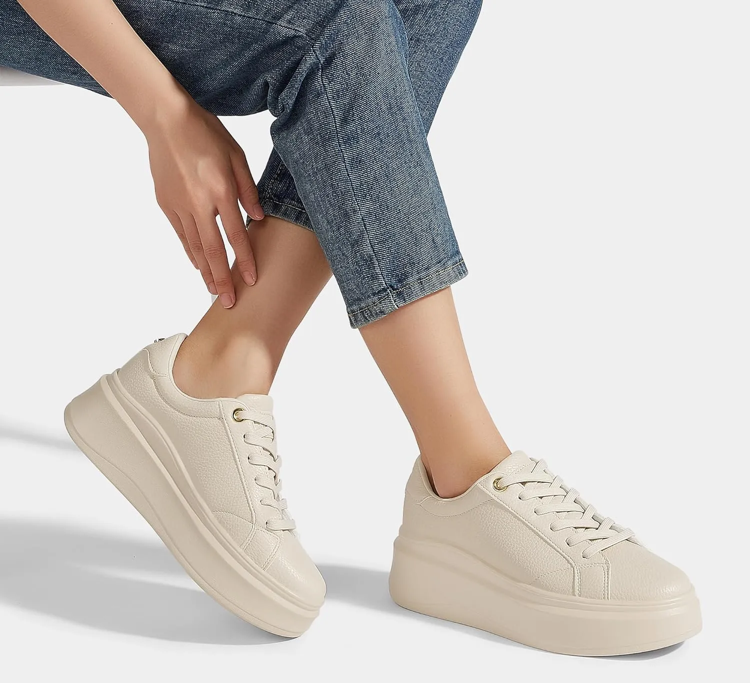LUCKY STEP Women's Platform Fashion Sneakers Faux Leather Classic Tennis Shoes Low Top Casual Walking Shoes
