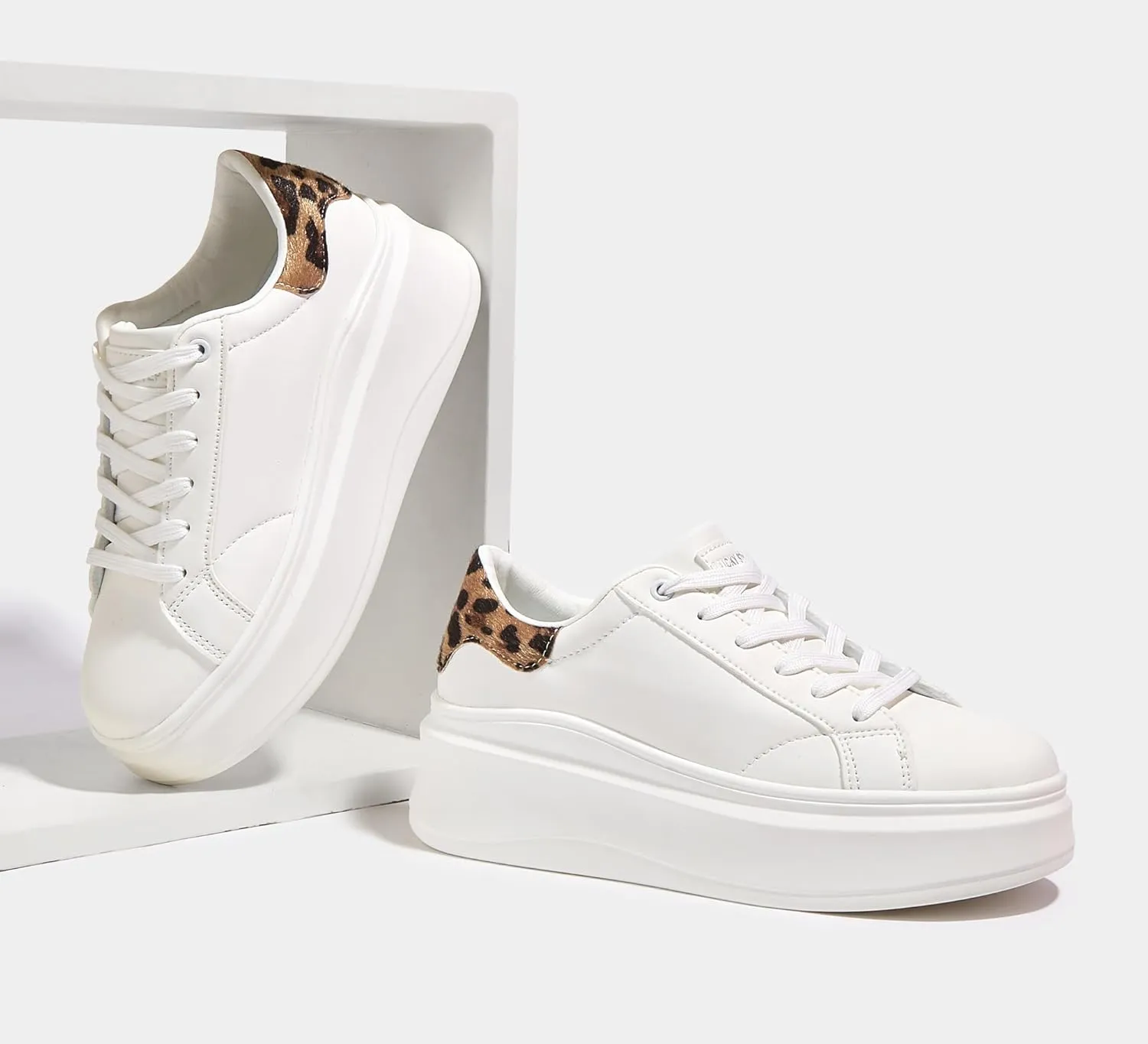 LUCKY STEP Women's Platform Fashion Sneakers Faux Leather Classic Tennis Shoes Low Top Casual Walking Shoes