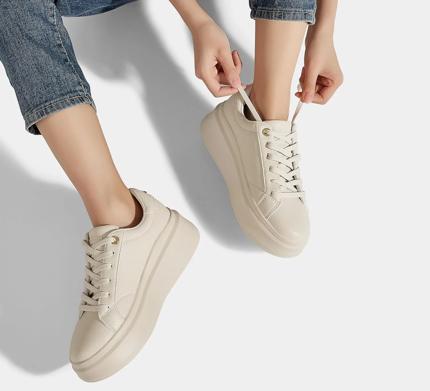 LUCKY STEP Women's Platform Fashion Sneakers Faux Leather Classic Tennis Shoes Low Top Casual Walking Shoes