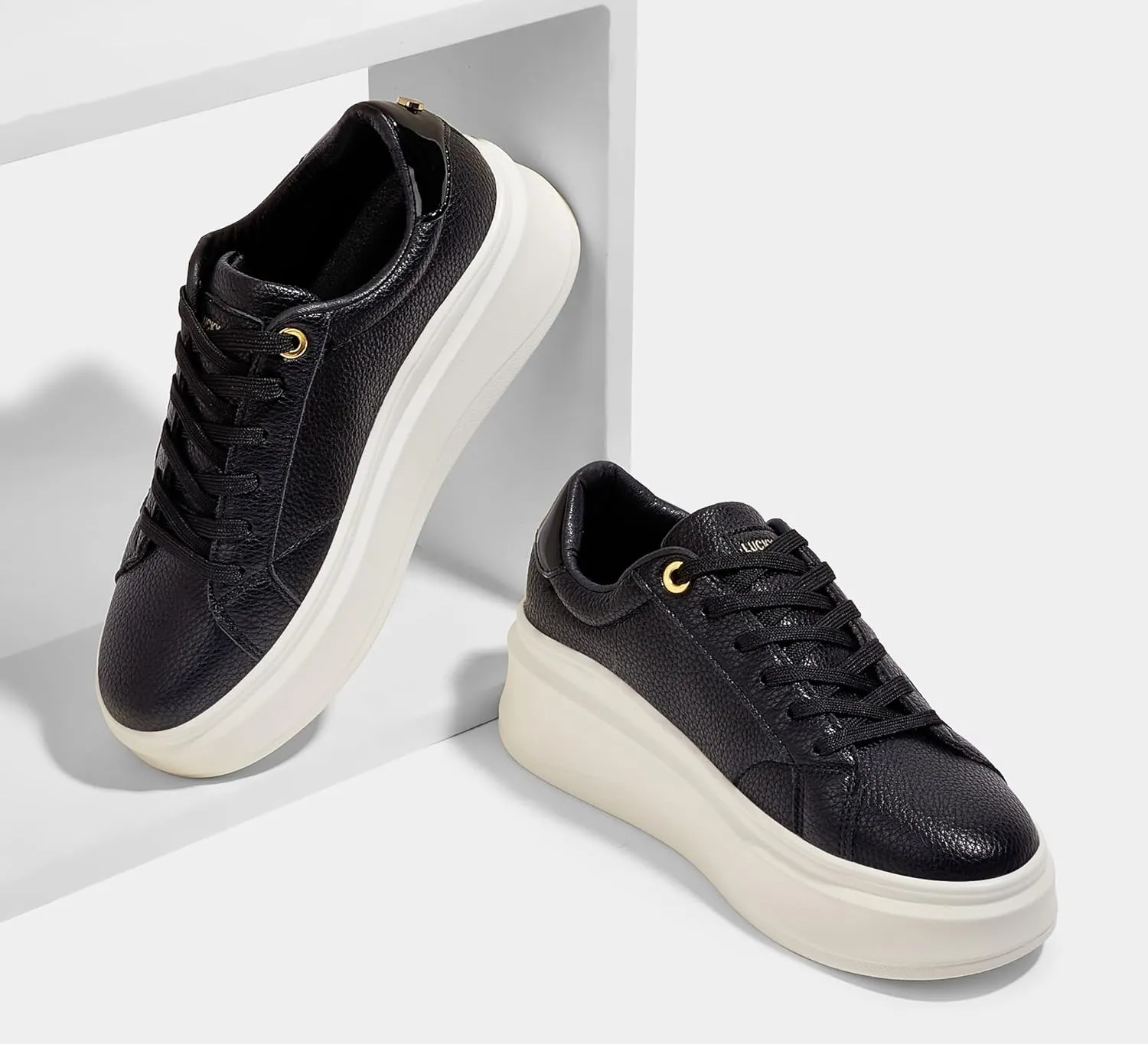 LUCKY STEP Women's Platform Fashion Sneakers Faux Leather Classic Tennis Shoes Low Top Casual Walking Shoes