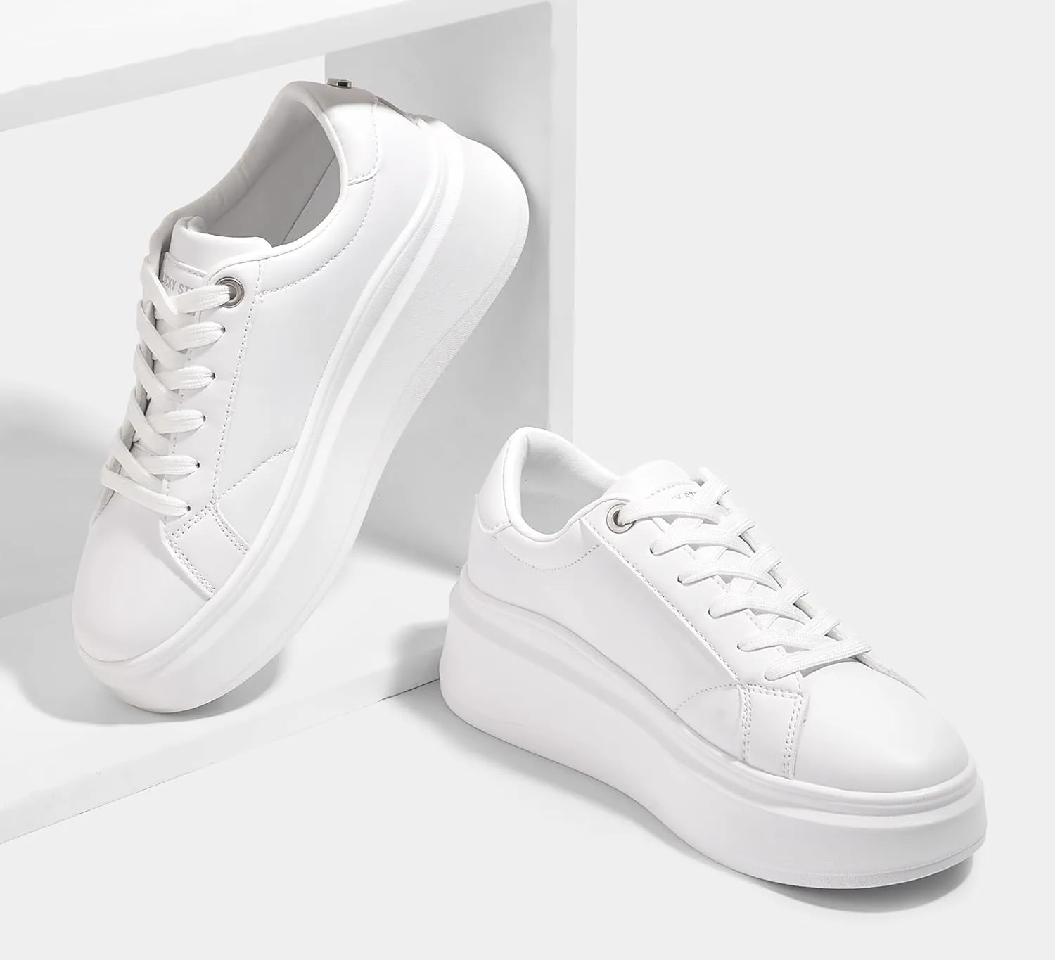 LUCKY STEP Women's Platform Fashion Sneakers Faux Leather Classic Tennis Shoes Low Top Casual Walking Shoes