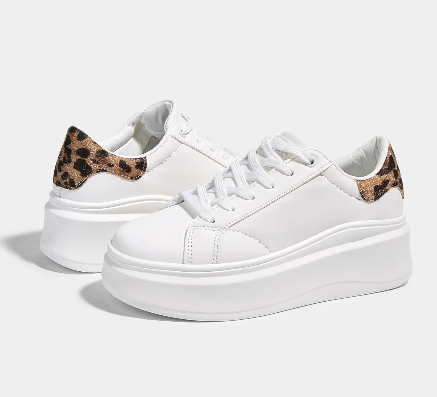 LUCKY STEP Women's Platform Fashion Sneakers Faux Leather Classic Tennis Shoes Low Top Casual Walking Shoes