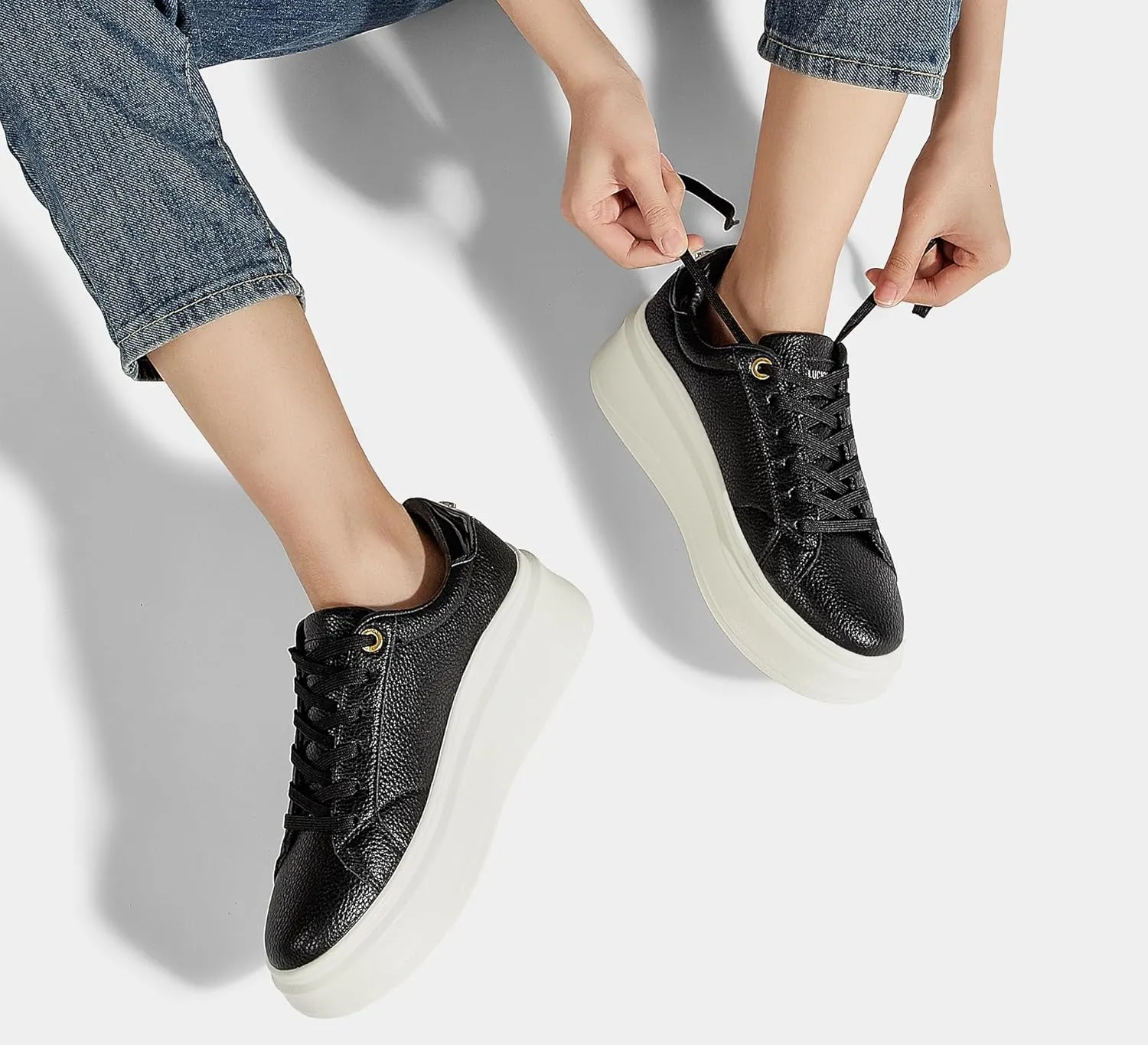 LUCKY STEP Women's Platform Fashion Sneakers Faux Leather Classic Tennis Shoes Low Top Casual Walking Shoes