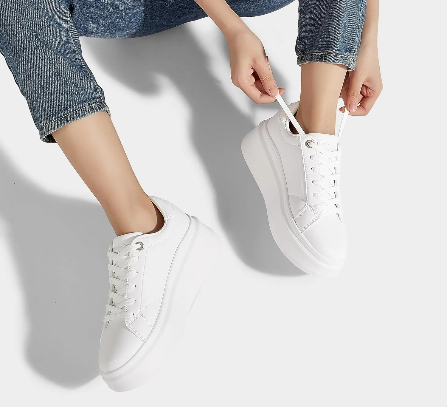LUCKY STEP Women's Platform Fashion Sneakers Faux Leather Classic Tennis Shoes Low Top Casual Walking Shoes