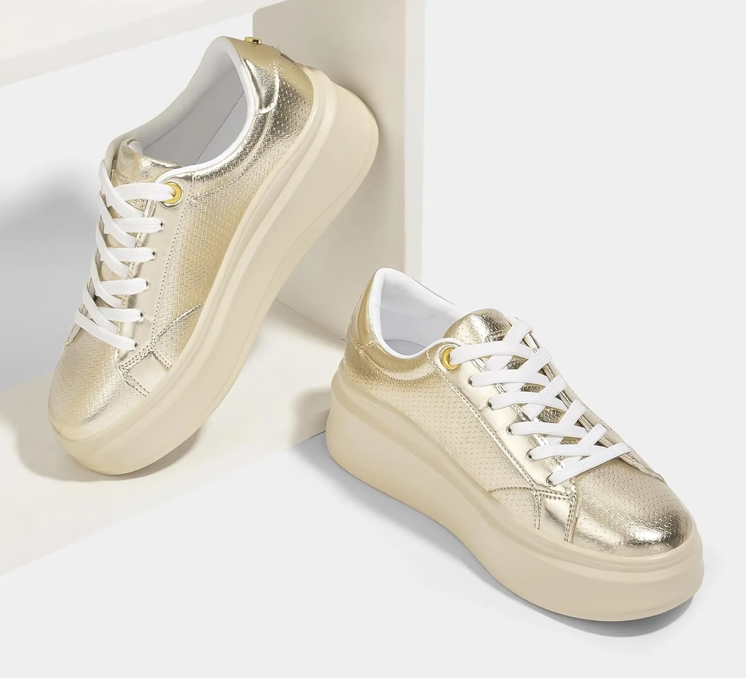 LUCKY STEP Women's Platform Fashion Sneakers Faux Leather Classic Tennis Shoes Low Top Casual Walking Shoes