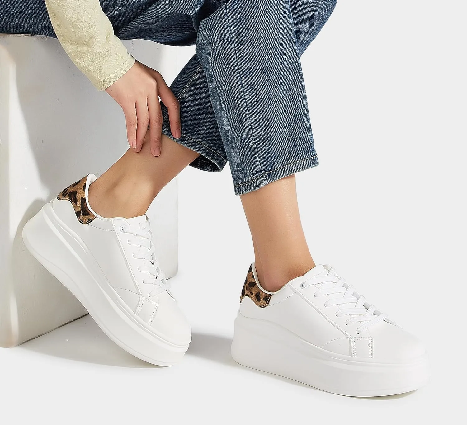 LUCKY STEP Women's Platform Fashion Sneakers Faux Leather Classic Tennis Shoes Low Top Casual Walking Shoes
