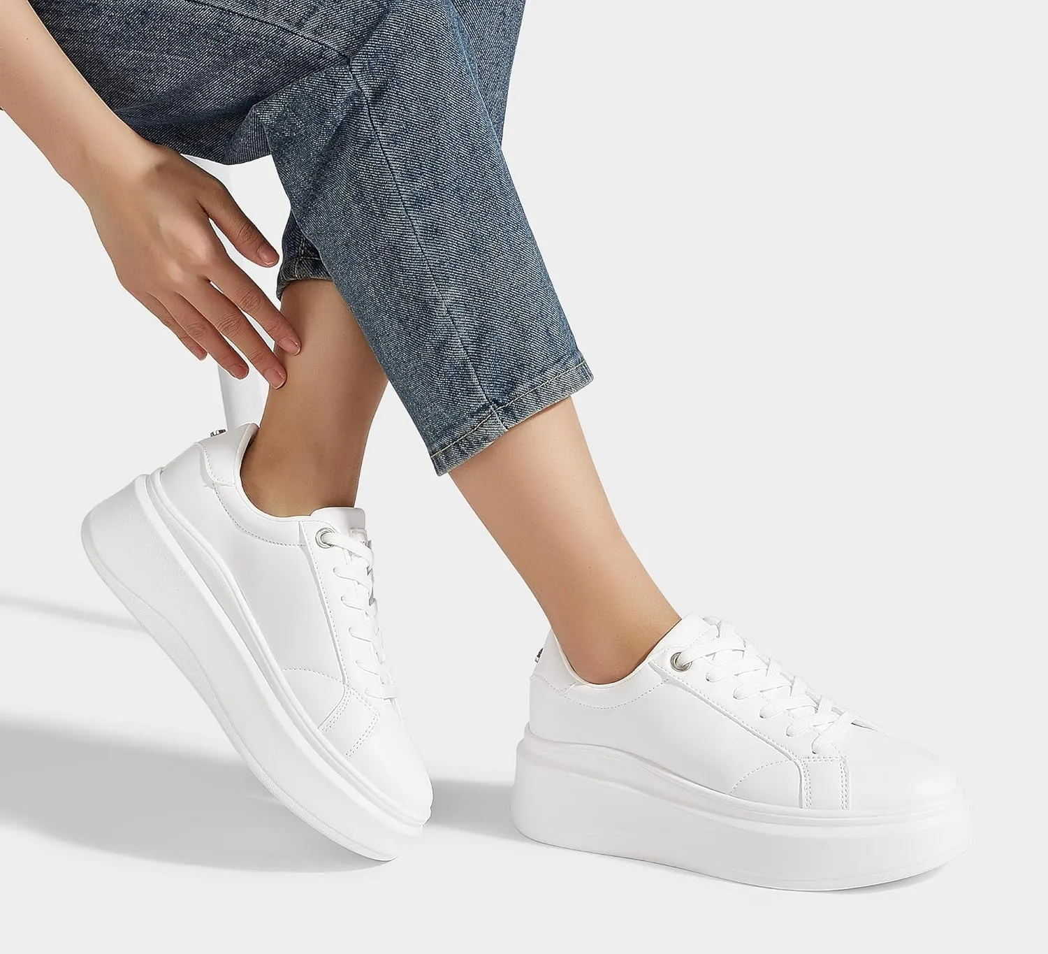 LUCKY STEP Women's Platform Fashion Sneakers Faux Leather Classic Tennis Shoes Low Top Casual Walking Shoes