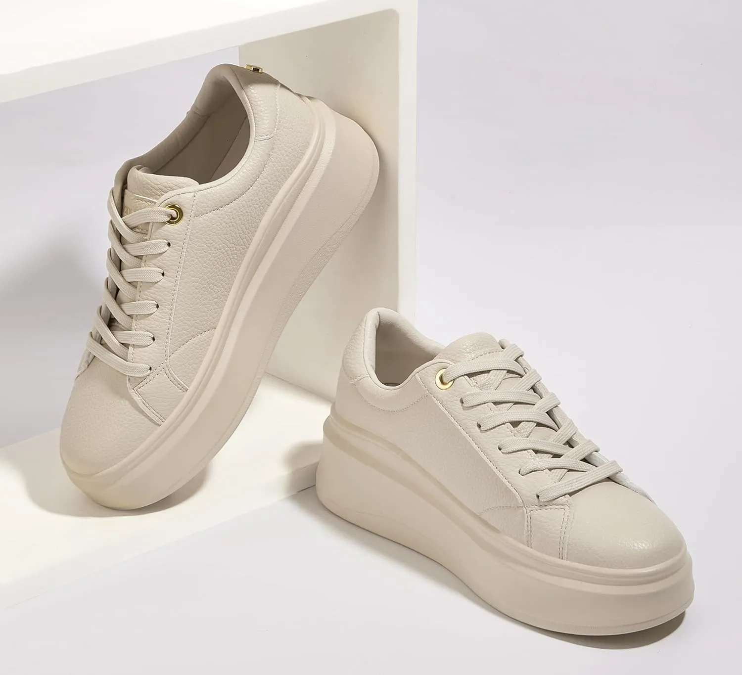 LUCKY STEP Women's Platform Fashion Sneakers Faux Leather Classic Tennis Shoes Low Top Casual Walking Shoes