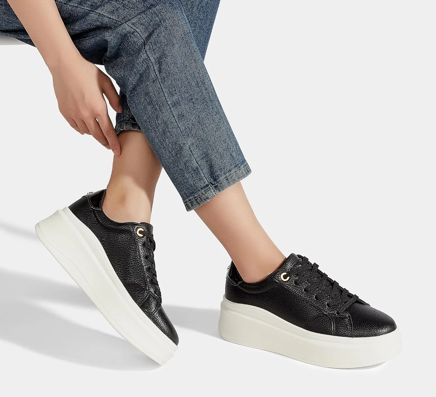 LUCKY STEP Women's Platform Fashion Sneakers Faux Leather Classic Tennis Shoes Low Top Casual Walking Shoes