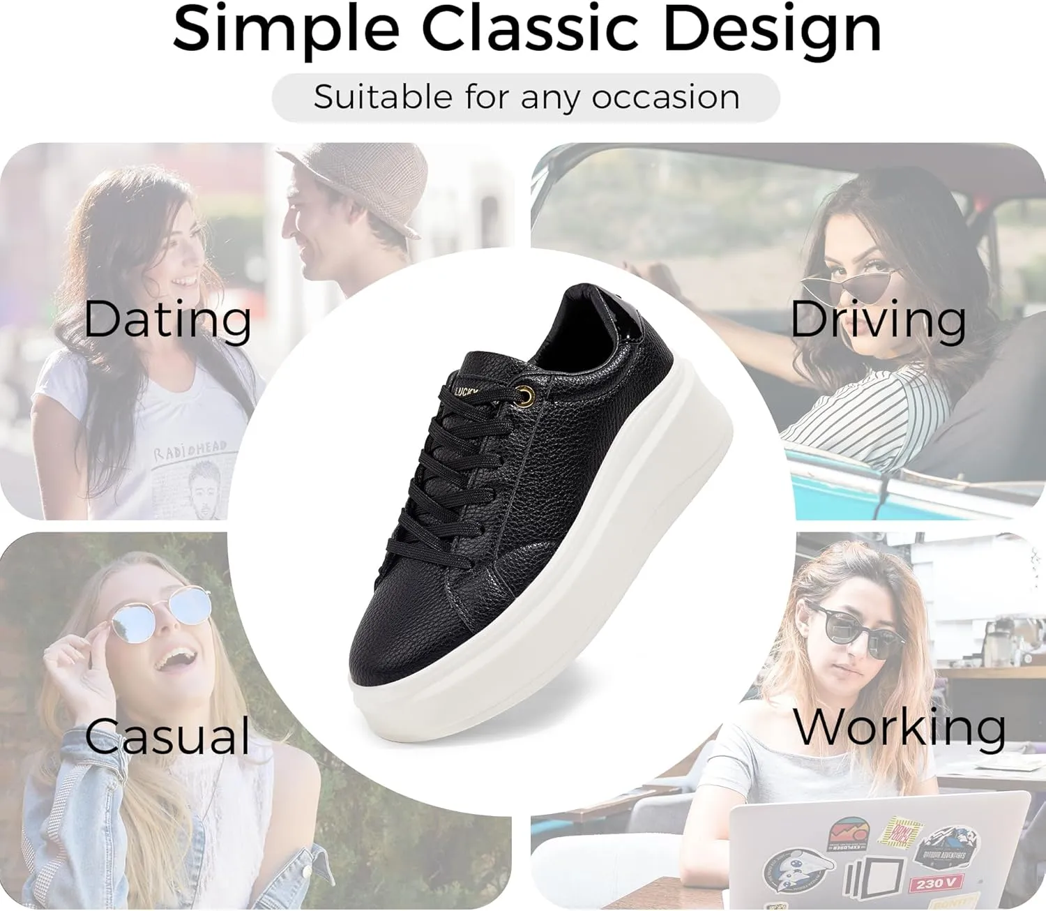 LUCKY STEP Women's Platform Fashion Sneakers Faux Leather Classic Tennis Shoes Low Top Casual Walking Shoes