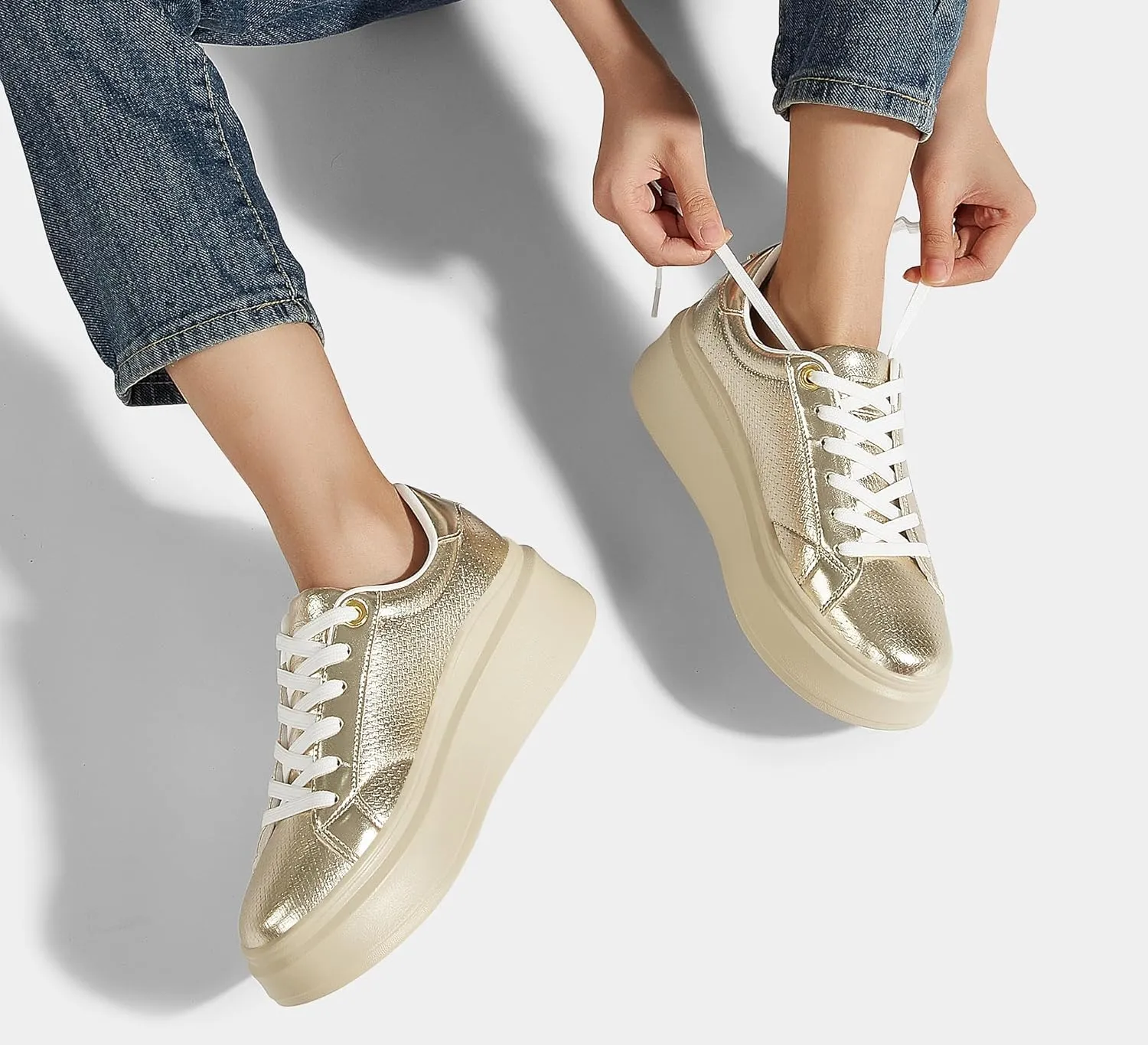 LUCKY STEP Women's Platform Fashion Sneakers Faux Leather Classic Tennis Shoes Low Top Casual Walking Shoes