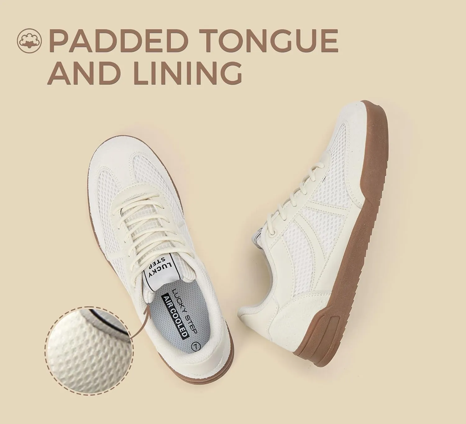 LUCKY STEP Women's Retro Fashion Sneakers Classic Mesh Gum Sole Tennis Footwear Casual Running Trainer Skate Walking Shoes