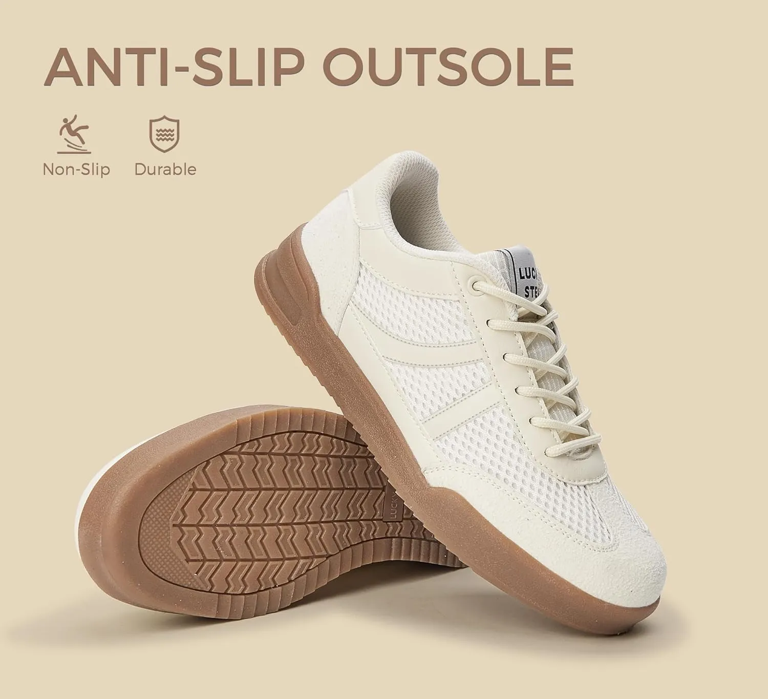 LUCKY STEP Women's Retro Fashion Sneakers Classic Mesh Gum Sole Tennis Footwear Casual Running Trainer Skate Walking Shoes