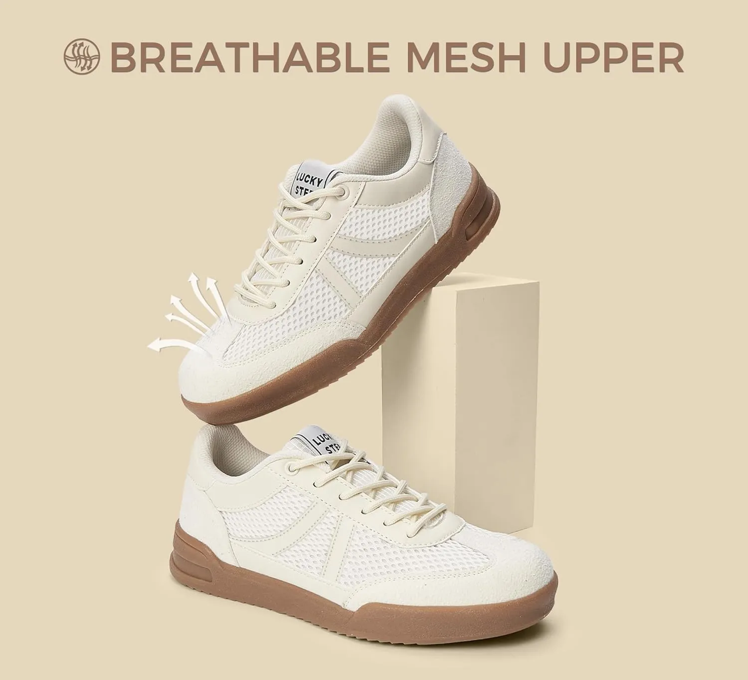 LUCKY STEP Women's Retro Fashion Sneakers Classic Mesh Gum Sole Tennis Footwear Casual Running Trainer Skate Walking Shoes