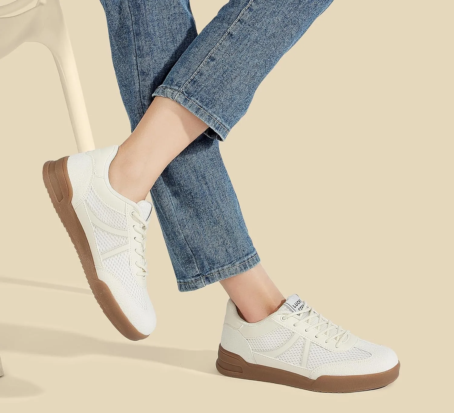 LUCKY STEP Women's Retro Fashion Sneakers Classic Mesh Gum Sole Tennis Footwear Casual Running Trainer Skate Walking Shoes