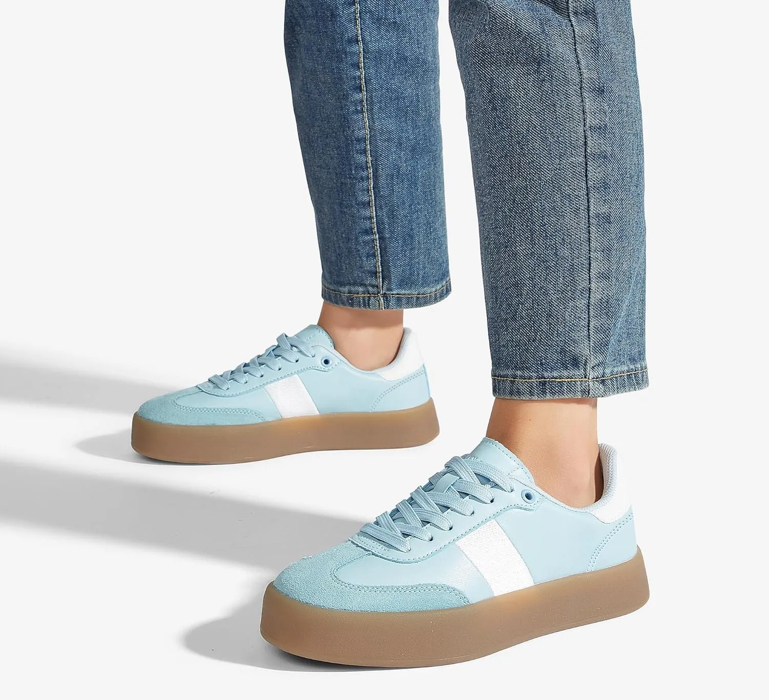 LUCKY STEP Women's Retro Sneakers Fashion Classic Casual Tennis Platform Gum Sole Anti Slip Footwear Faux Leather Trainers Walking Skate Shoes
