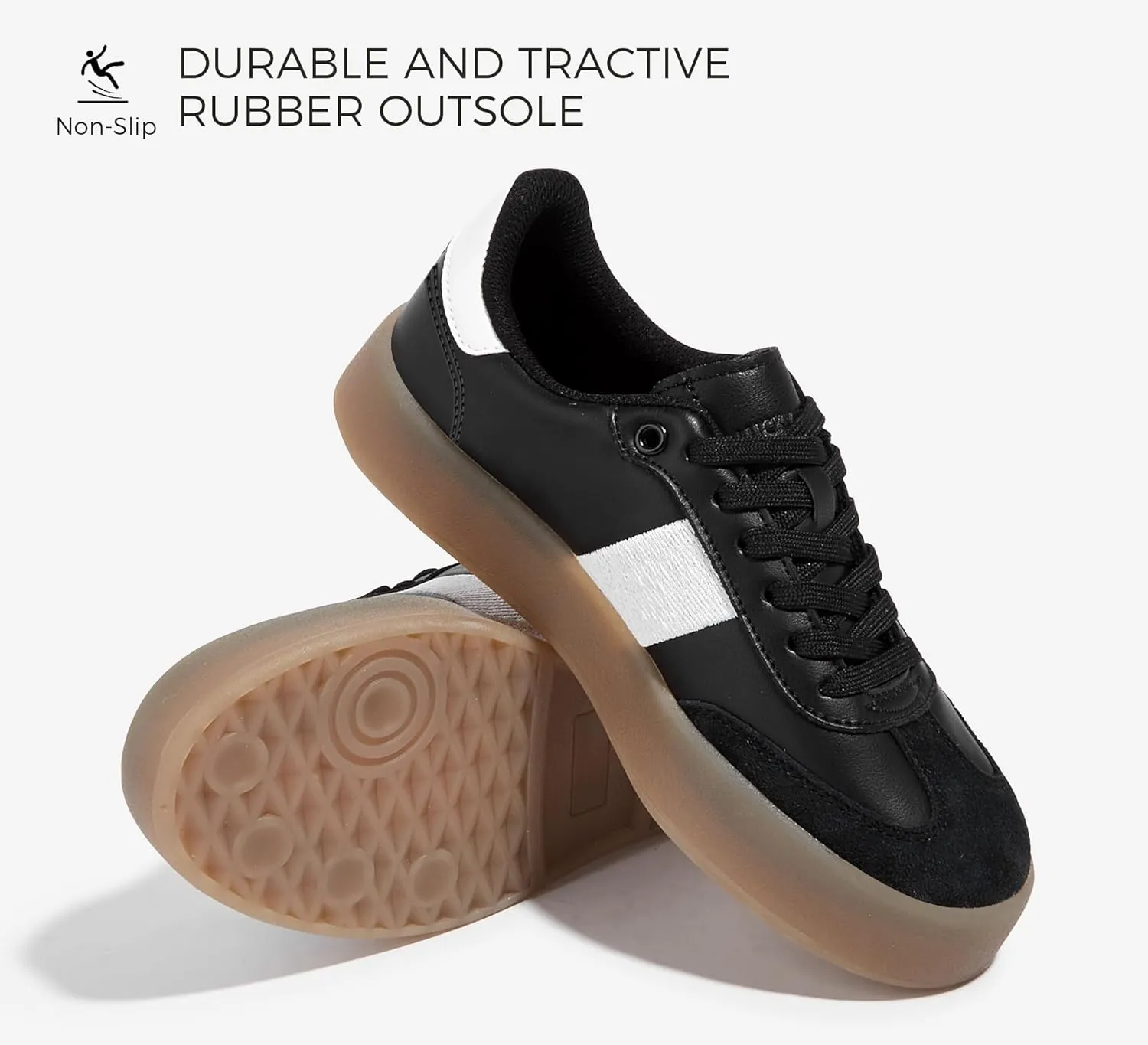 LUCKY STEP Women's Retro Sneakers Fashion Classic Casual Tennis Platform Gum Sole Anti Slip Footwear Faux Leather Trainers Walking Skate Shoes