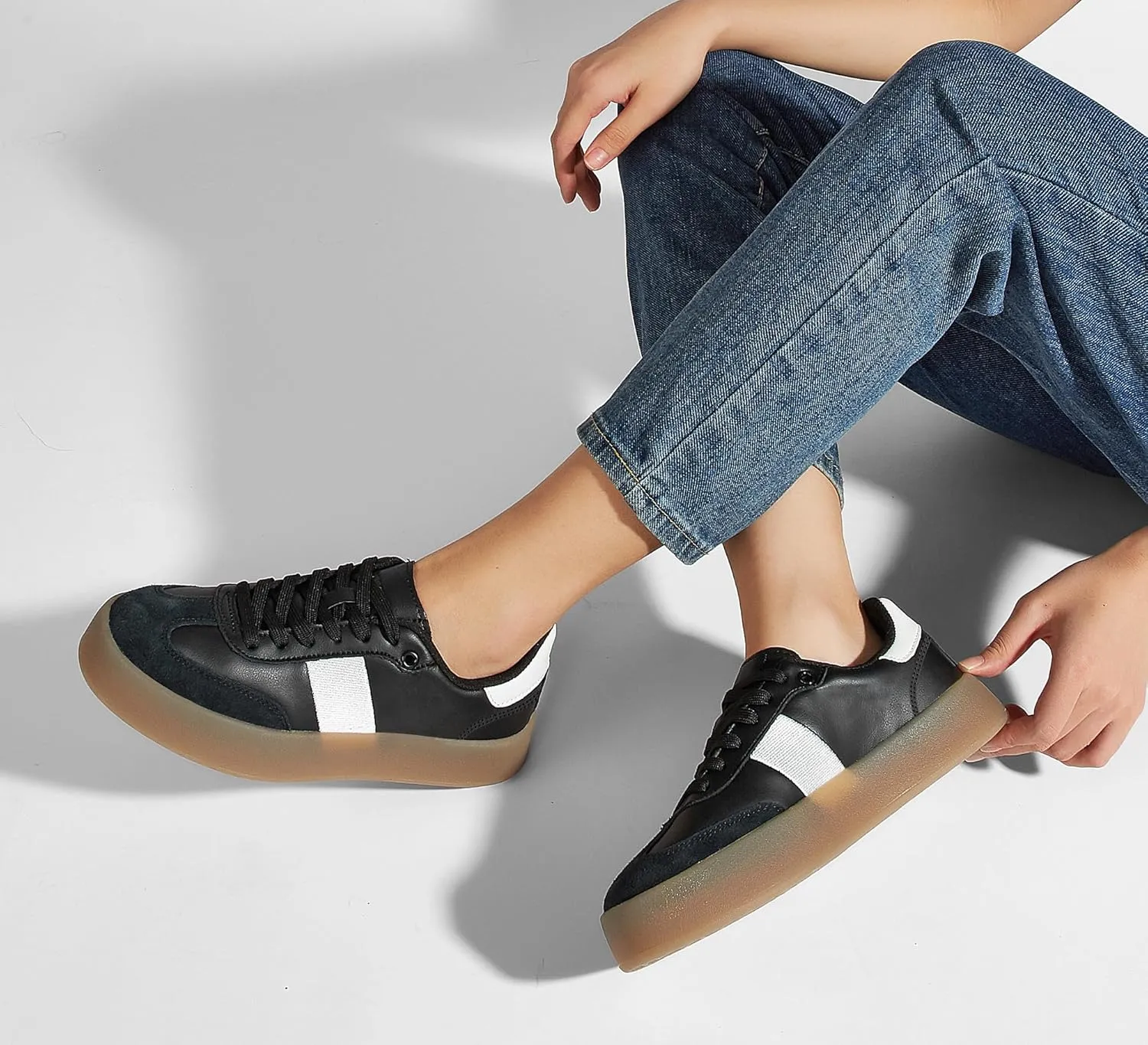 LUCKY STEP Women's Retro Sneakers Fashion Classic Casual Tennis Platform Gum Sole Anti Slip Footwear Faux Leather Trainers Walking Skate Shoes