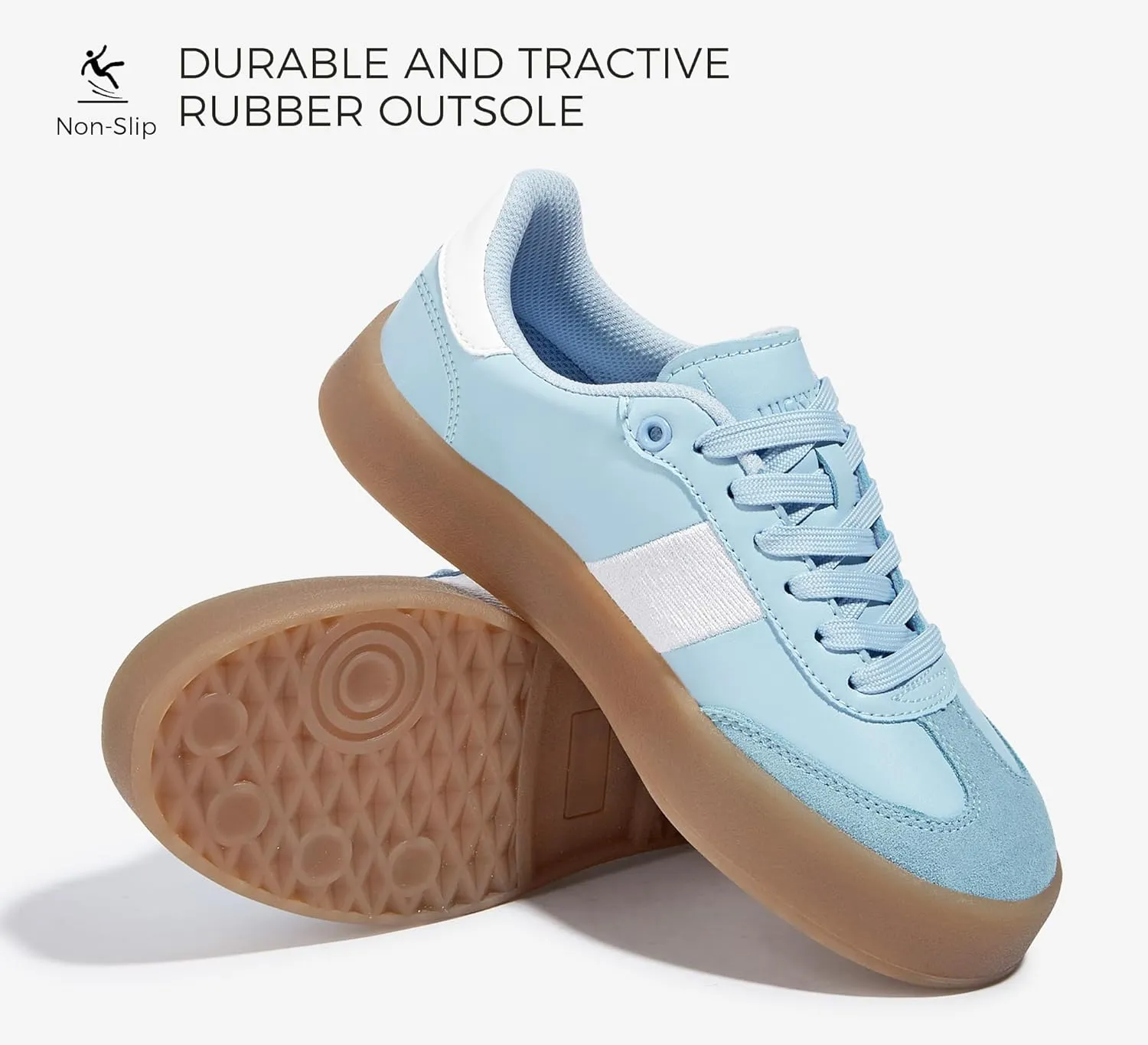 LUCKY STEP Women's Retro Sneakers Fashion Classic Casual Tennis Platform Gum Sole Anti Slip Footwear Faux Leather Trainers Walking Skate Shoes