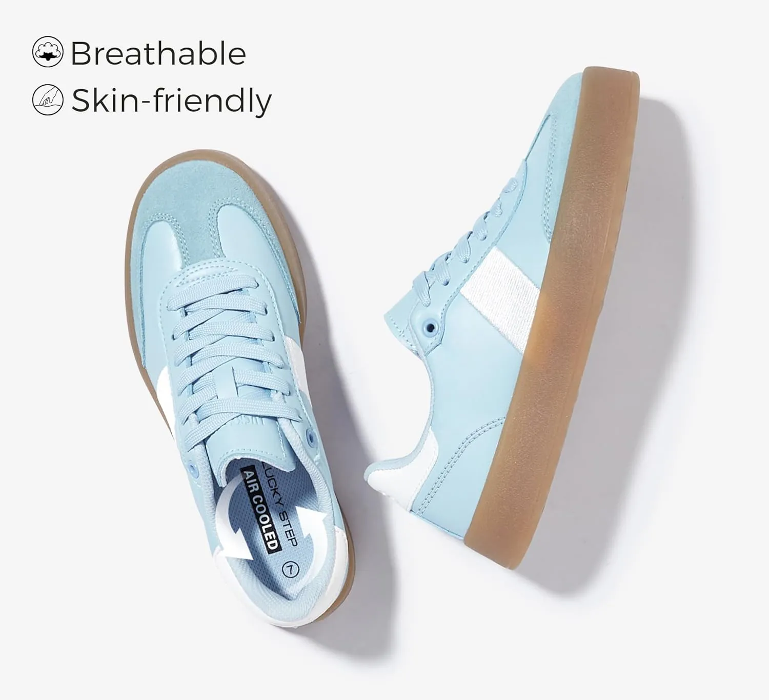 LUCKY STEP Women's Retro Sneakers Fashion Classic Casual Tennis Platform Gum Sole Anti Slip Footwear Faux Leather Trainers Walking Skate Shoes