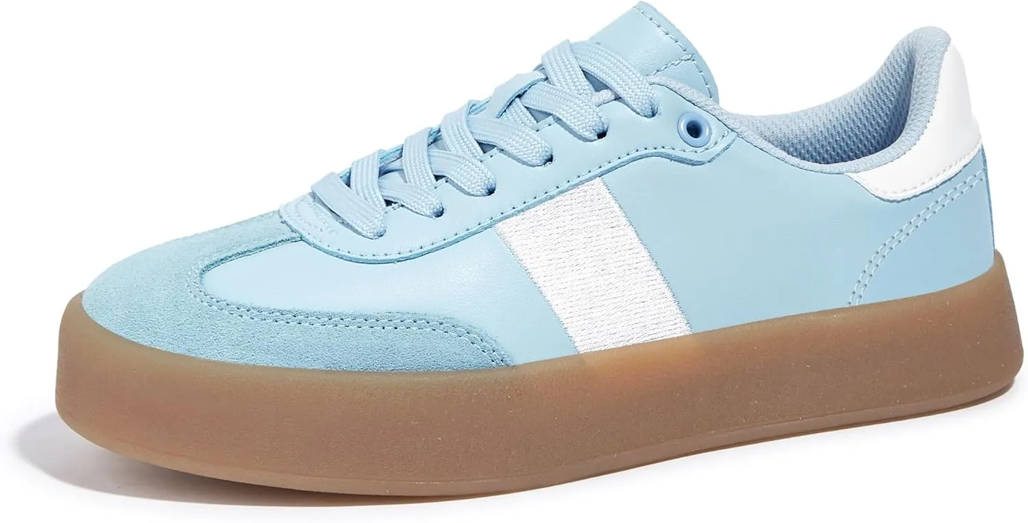 LUCKY STEP Women's Retro Sneakers Fashion Classic Casual Tennis Platform Gum Sole Anti Slip Footwear Faux Leather Trainers Walking Skate Shoes