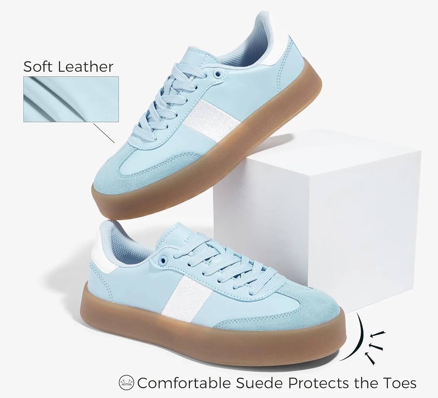 LUCKY STEP Women's Retro Sneakers Fashion Classic Casual Tennis Platform Gum Sole Anti Slip Footwear Faux Leather Trainers Walking Skate Shoes