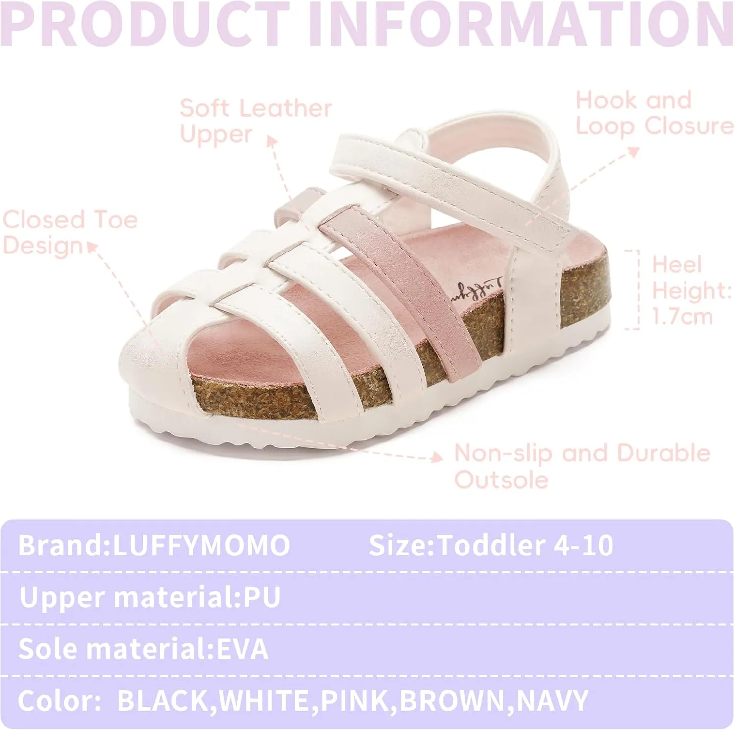 Luffymomo Girls Summer Sandals,Closed Toe Slides Outdoor/Indoor Shoes for Toddler/Little Kid