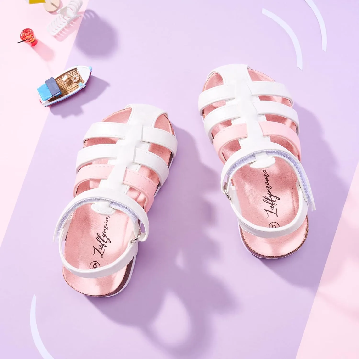 Luffymomo Girls Summer Sandals,Closed Toe Slides Outdoor/Indoor Shoes for Toddler/Little Kid