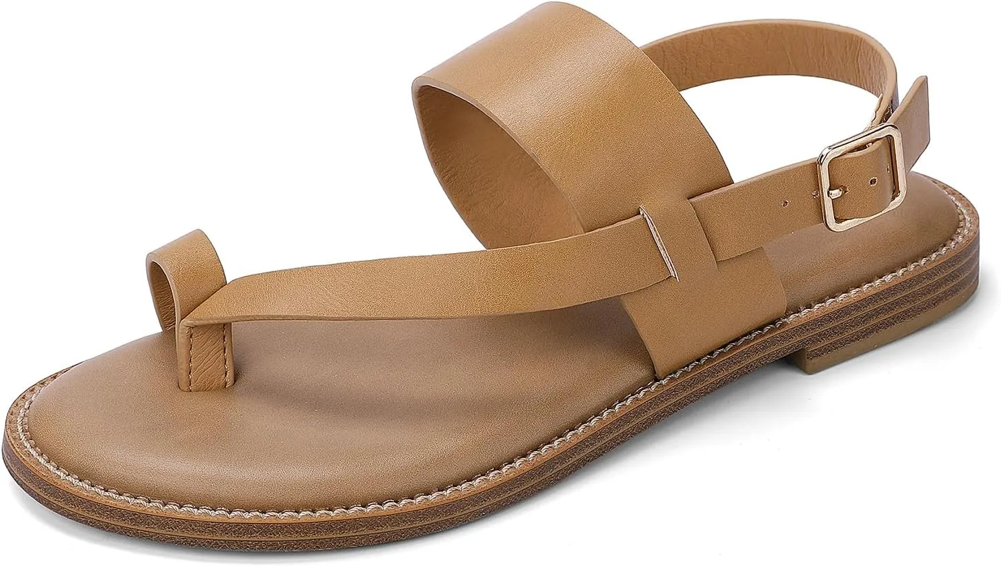 Luffymomo Women's Thong Flat Sandals Adjustable Ankle Buckle Summer Sandal Casual Open Toe Fisherman Shoes