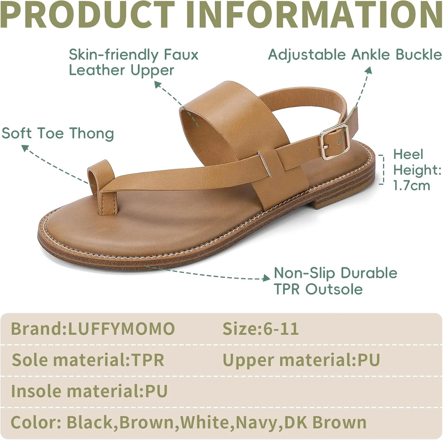 Luffymomo Women's Thong Flat Sandals Adjustable Ankle Buckle Summer Sandal Casual Open Toe Fisherman Shoes