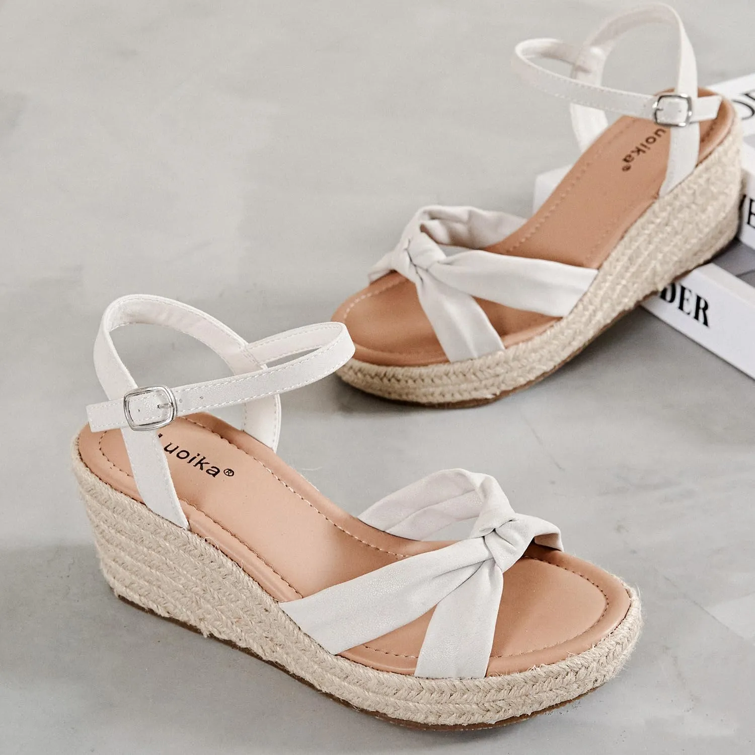 Luoika Women's Wide Width Wedge Sandals, Ankle Strap Open Toe Platform Espadrille Wedge Pump Heel Women's Sandals Concise Casual Summer Shoes.