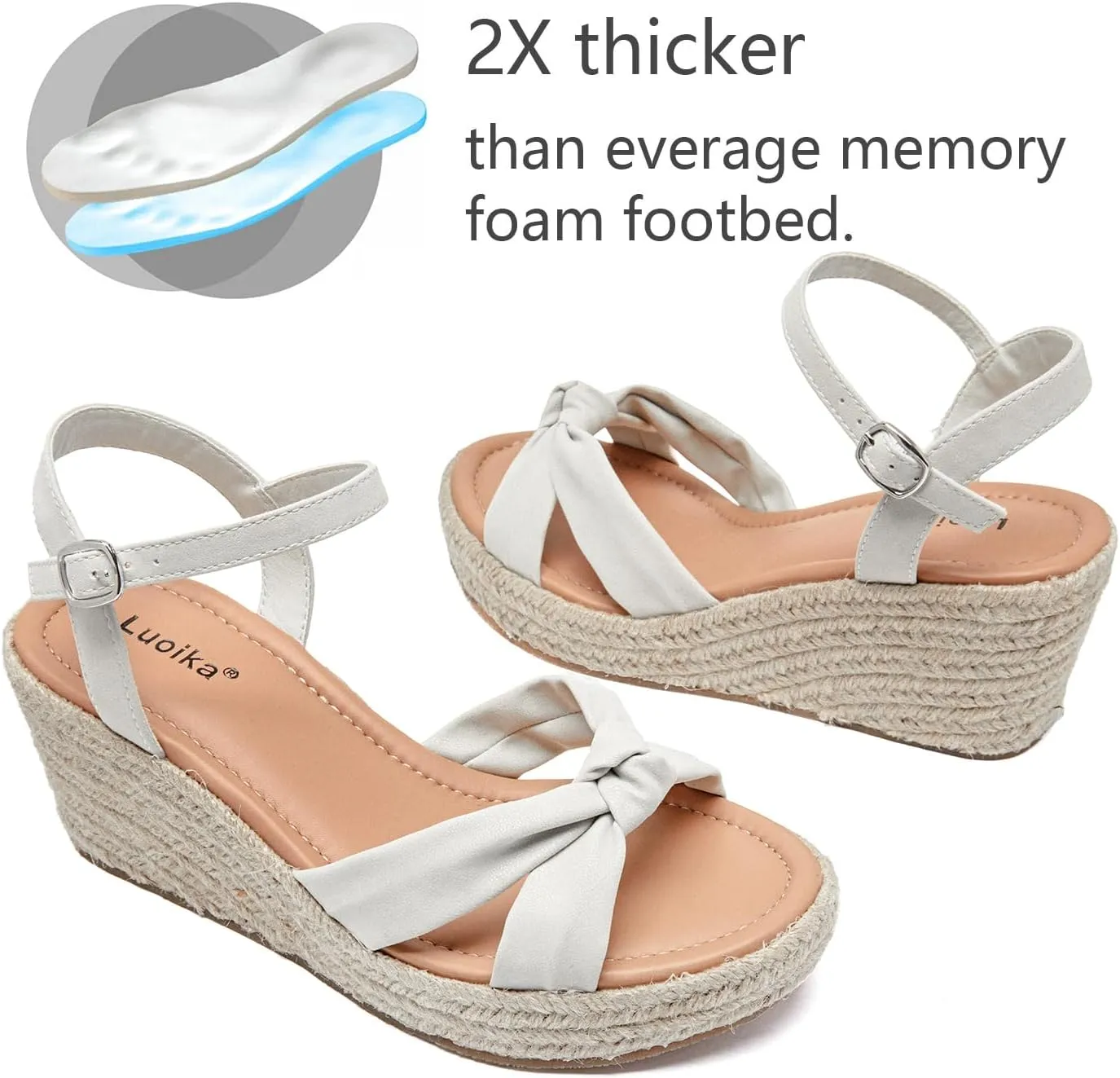 Luoika Women's Wide Width Wedge Sandals, Ankle Strap Open Toe Platform Espadrille Wedge Pump Heel Women's Sandals Concise Casual Summer Shoes.