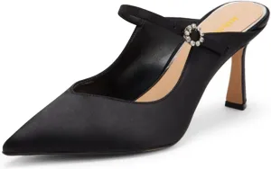 Maiyang Women Crystal Buckle Pointed Toe Mules Satin Mid Heels Mary Jane Pumps Evening Dress Prom Slip on Shoes Size 4-16 US