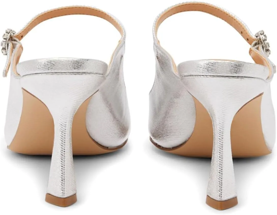 Maiyang Women Crystal Buckle Pointed Toe Mules Satin Mid Heels Mary Jane Pumps Evening Dress Prom Slip on Shoes Size 4-16 US