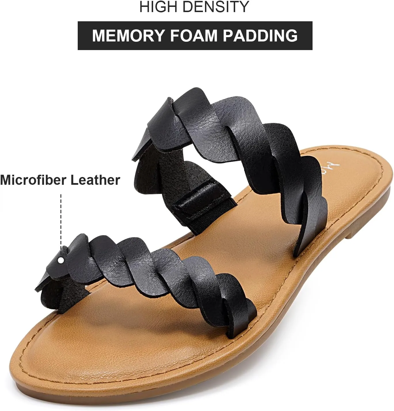 mazeskin Women's Memory Foam Two Braid Band Comfortable Summer Flat Slide Sandals