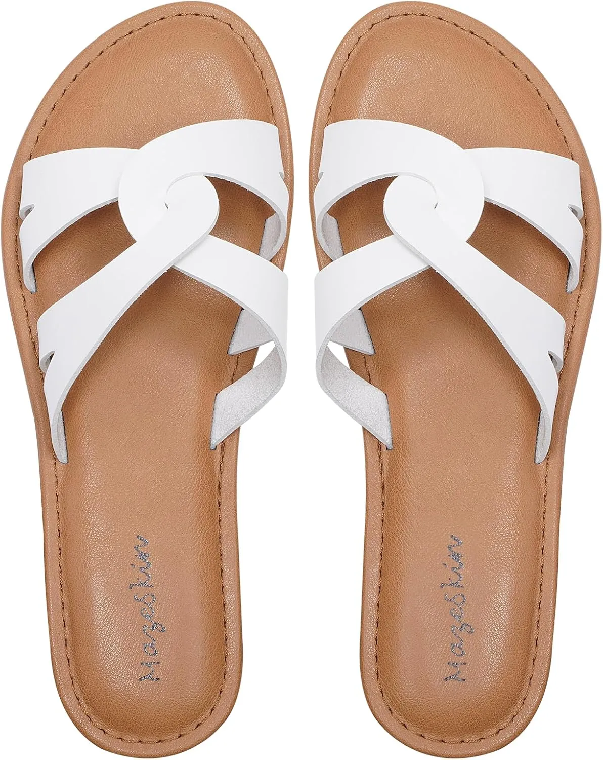 mazeskin Women's Memory Foam Two Braid Band Comfortable Summer Flat Slide Sandals