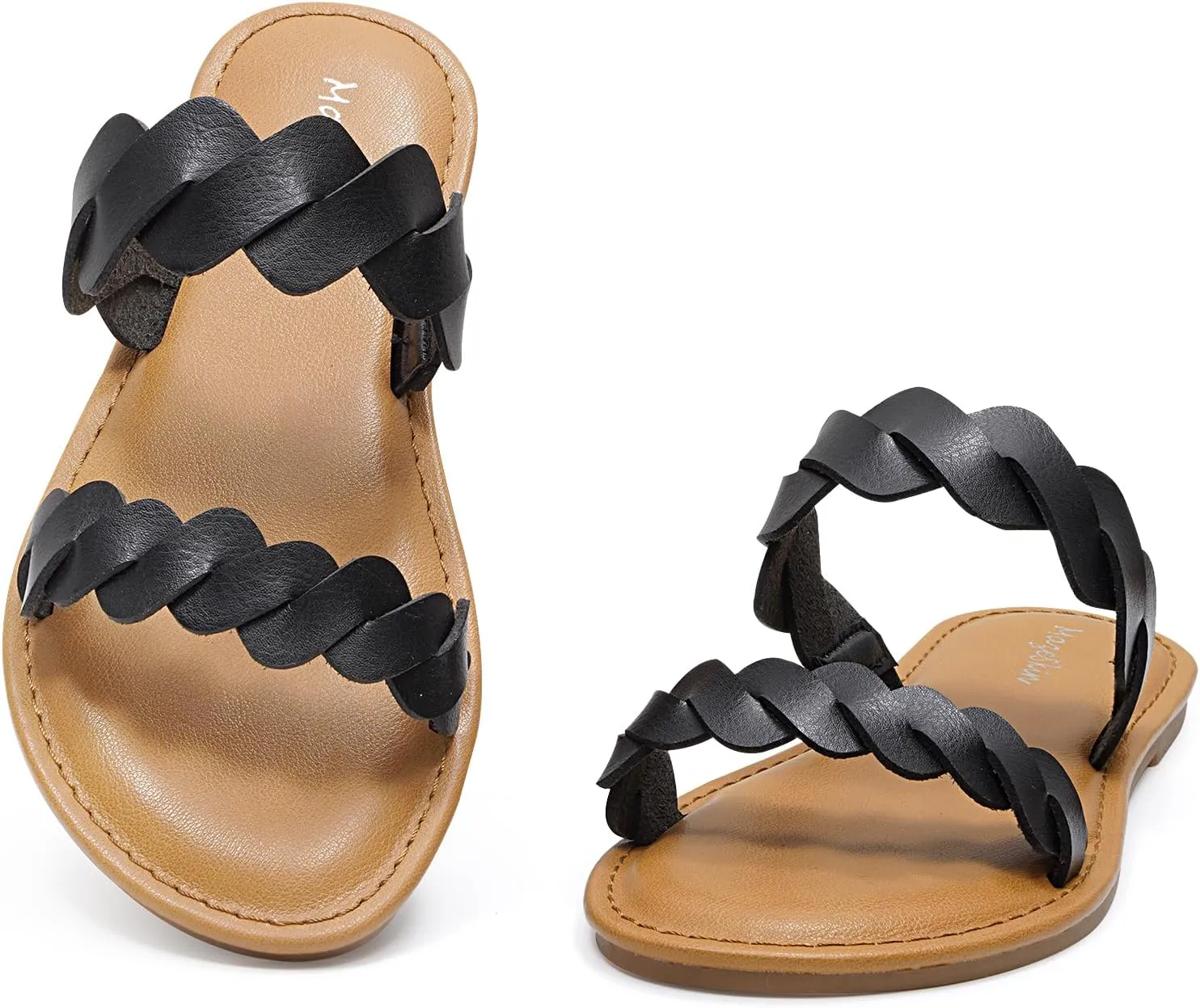 mazeskin Women's Memory Foam Two Braid Band Comfortable Summer Flat Slide Sandals