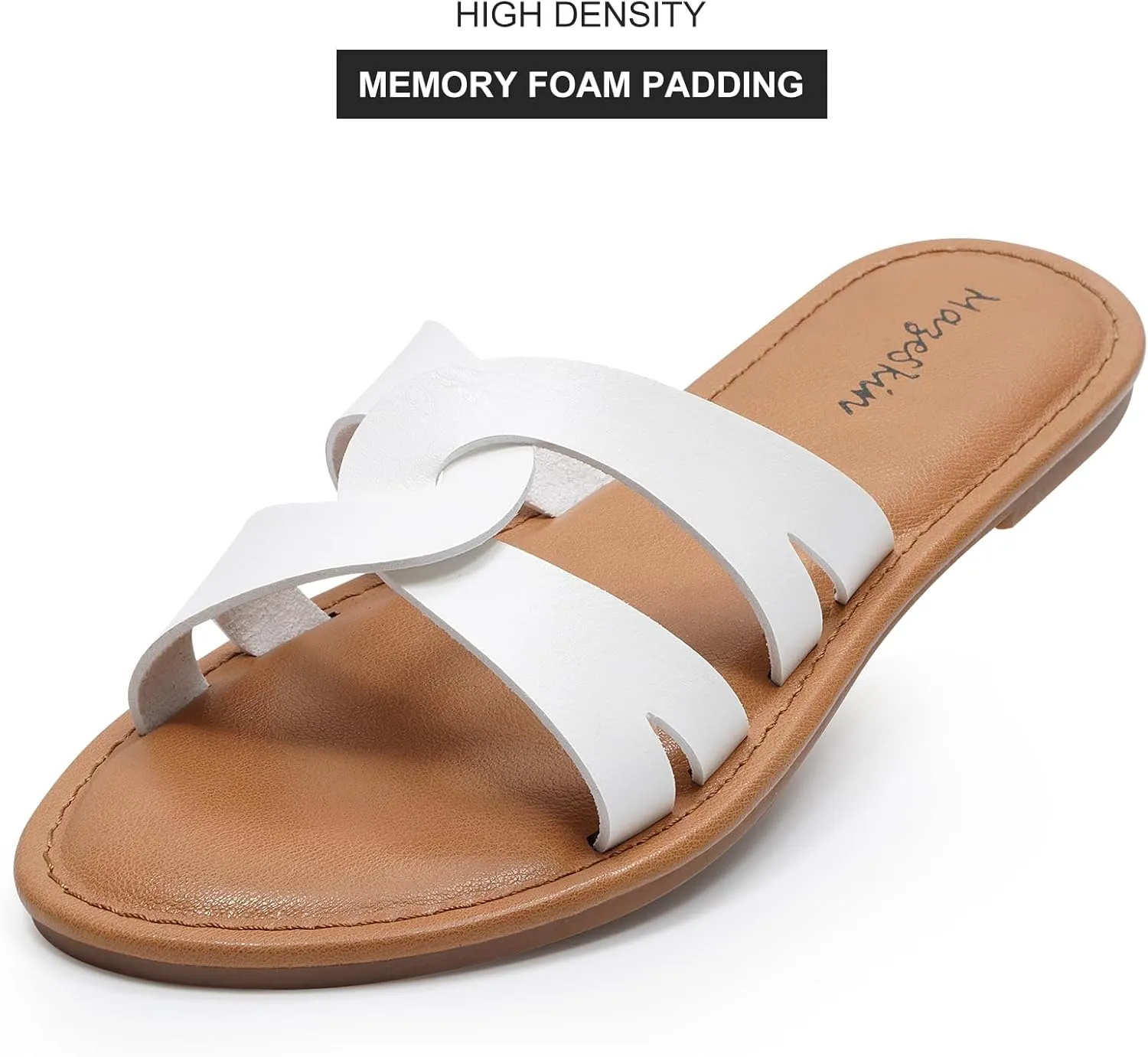mazeskin Women's Memory Foam Two Braid Band Comfortable Summer Flat Slide Sandals