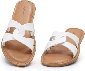 mazeskin Women's Memory Foam Two Braid Band Comfortable Summer Flat Slide Sandals