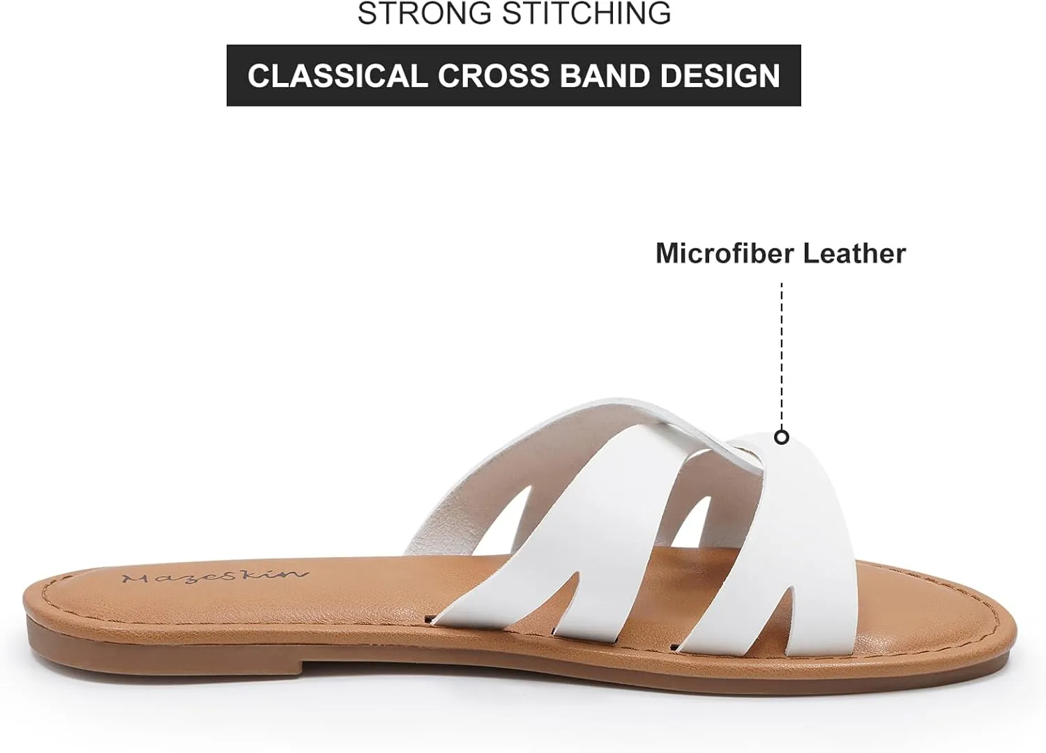 mazeskin Women's Memory Foam Two Braid Band Comfortable Summer Flat Slide Sandals