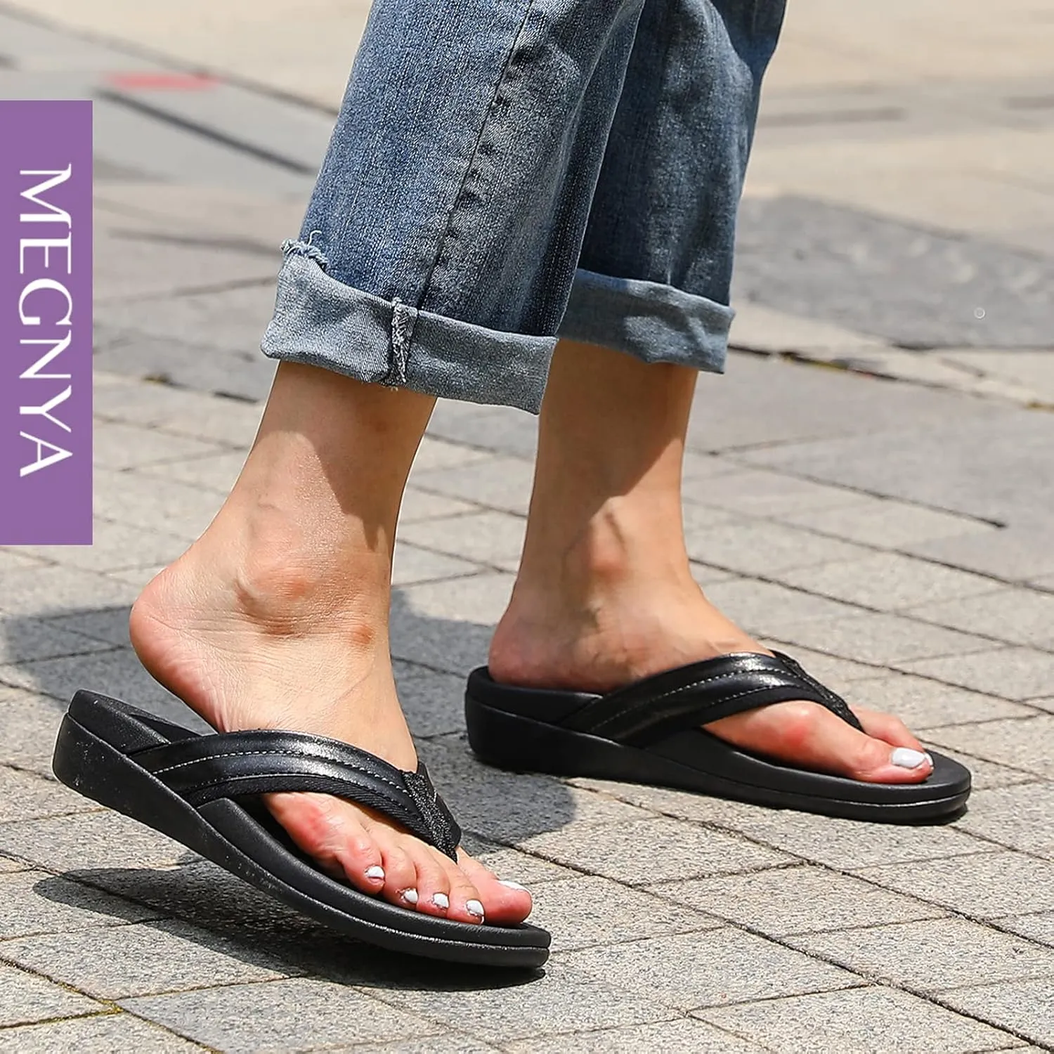 MEGNYA Orthopedic Walking Sandals with Arch Support, Casual Plantar Fasciitis Flip Flops for Flat Feet, Comfortable Cushioned Foam Slippers for Beach Summer