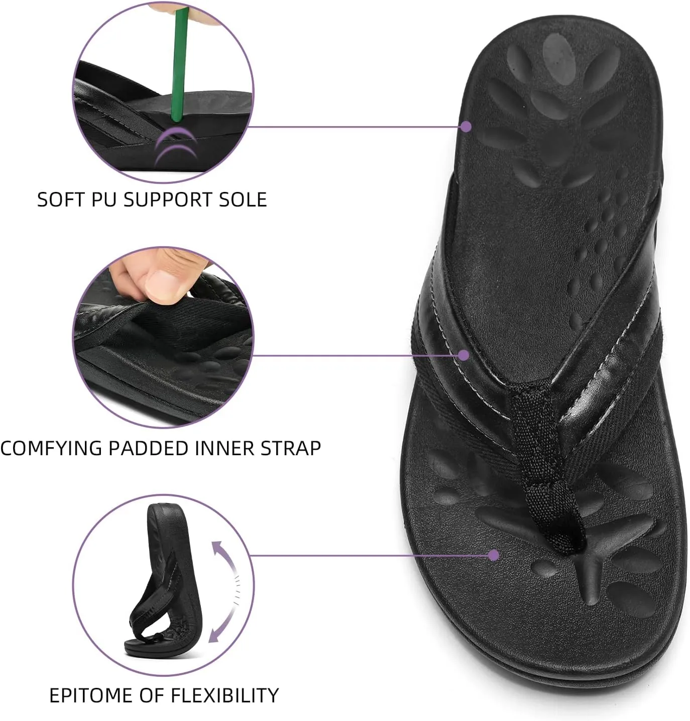 MEGNYA Orthopedic Walking Sandals with Arch Support, Casual Plantar Fasciitis Flip Flops for Flat Feet, Comfortable Cushioned Foam Slippers for Beach Summer