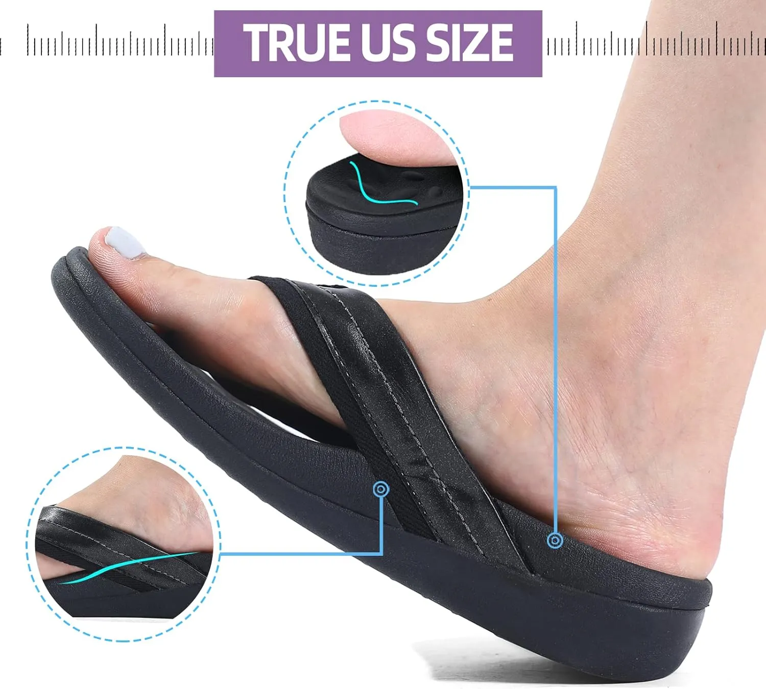 MEGNYA Orthopedic Walking Sandals with Arch Support, Casual Plantar Fasciitis Flip Flops for Flat Feet, Comfortable Cushioned Foam Slippers for Beach Summer