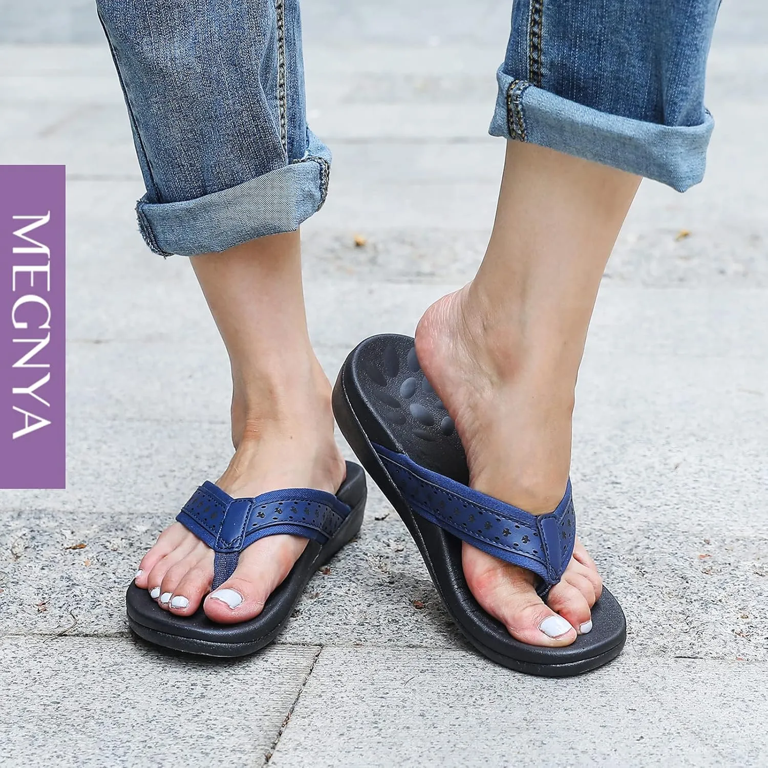 MEGNYA Womens Orthopedic Sandals with Arch Support, Summer Plantar Fasciitis Flip Flops for Flat Feet, Comfortable Cushioned Foam Slippers for Outdoor Beach