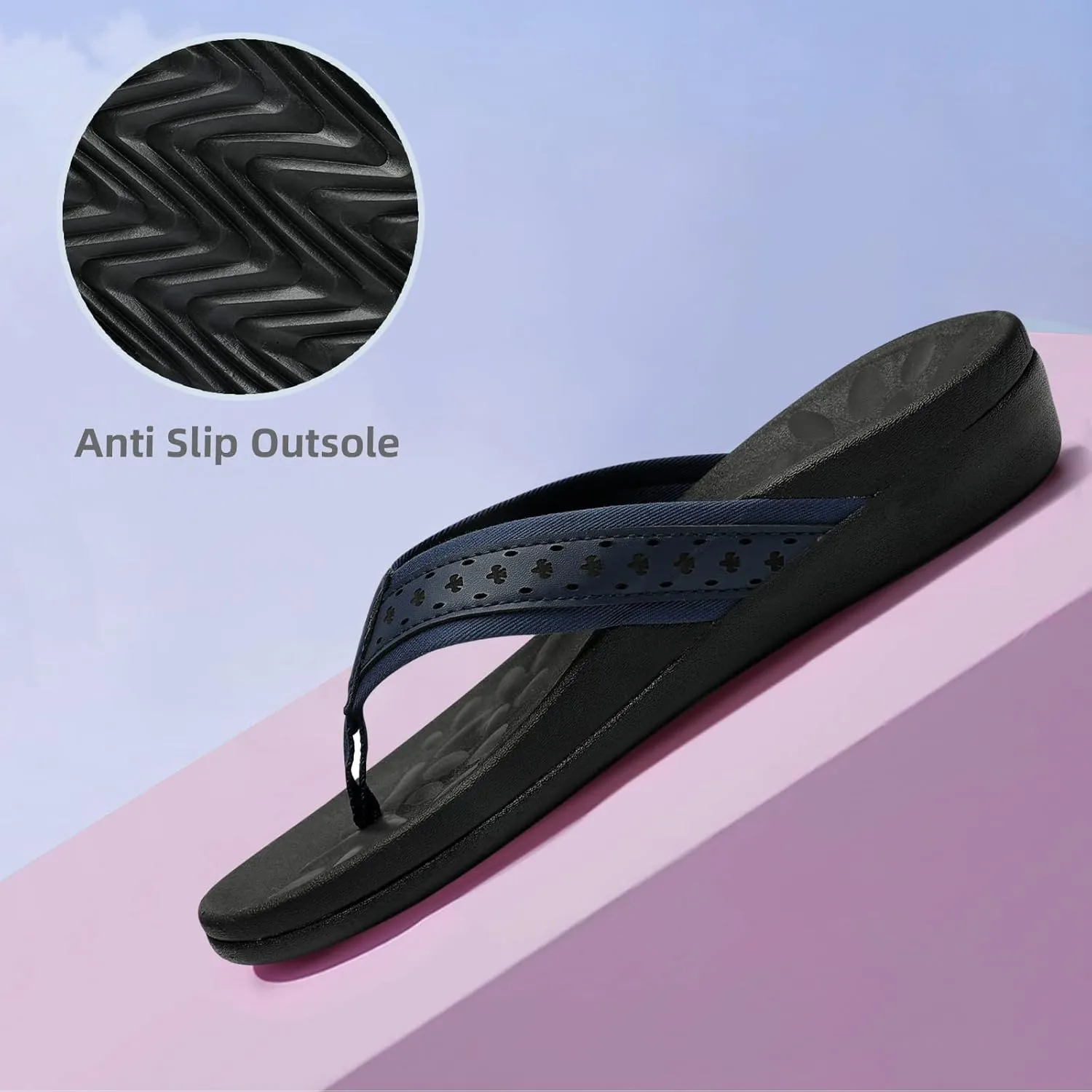 MEGNYA Womens Orthopedic Sandals with Arch Support, Summer Plantar Fasciitis Flip Flops for Flat Feet, Comfortable Cushioned Foam Slippers for Outdoor Beach