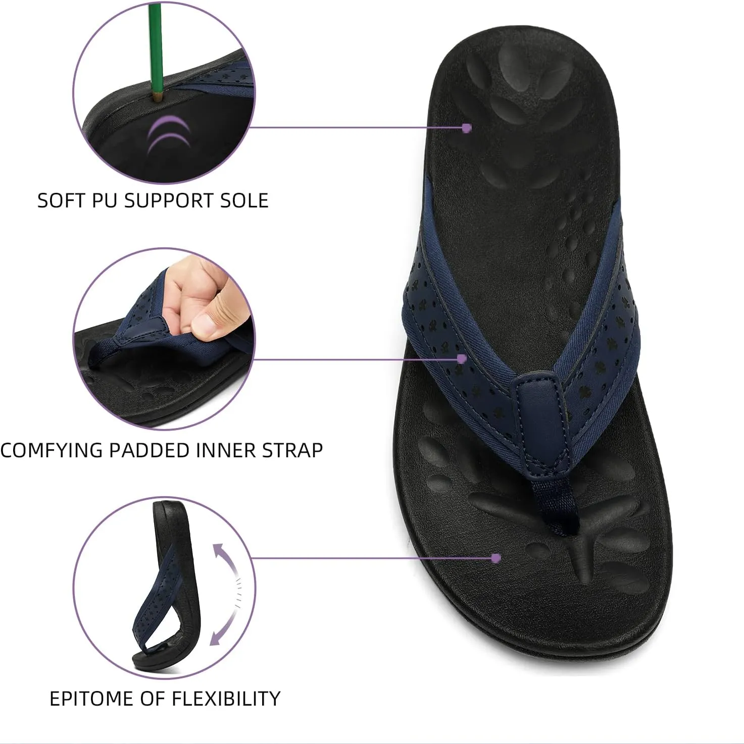 MEGNYA Womens Orthopedic Sandals with Arch Support, Summer Plantar Fasciitis Flip Flops for Flat Feet, Comfortable Cushioned Foam Slippers for Outdoor Beach