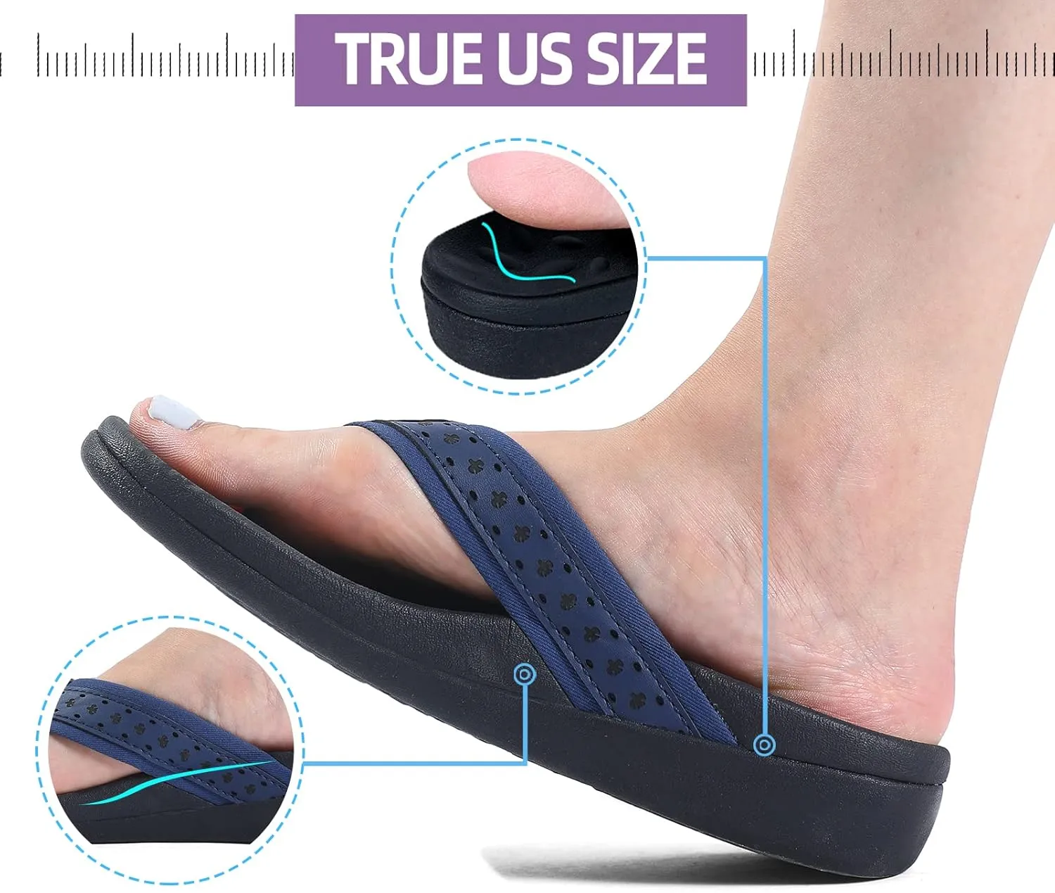 MEGNYA Womens Orthopedic Sandals with Arch Support, Summer Plantar Fasciitis Flip Flops for Flat Feet, Comfortable Cushioned Foam Slippers for Outdoor Beach