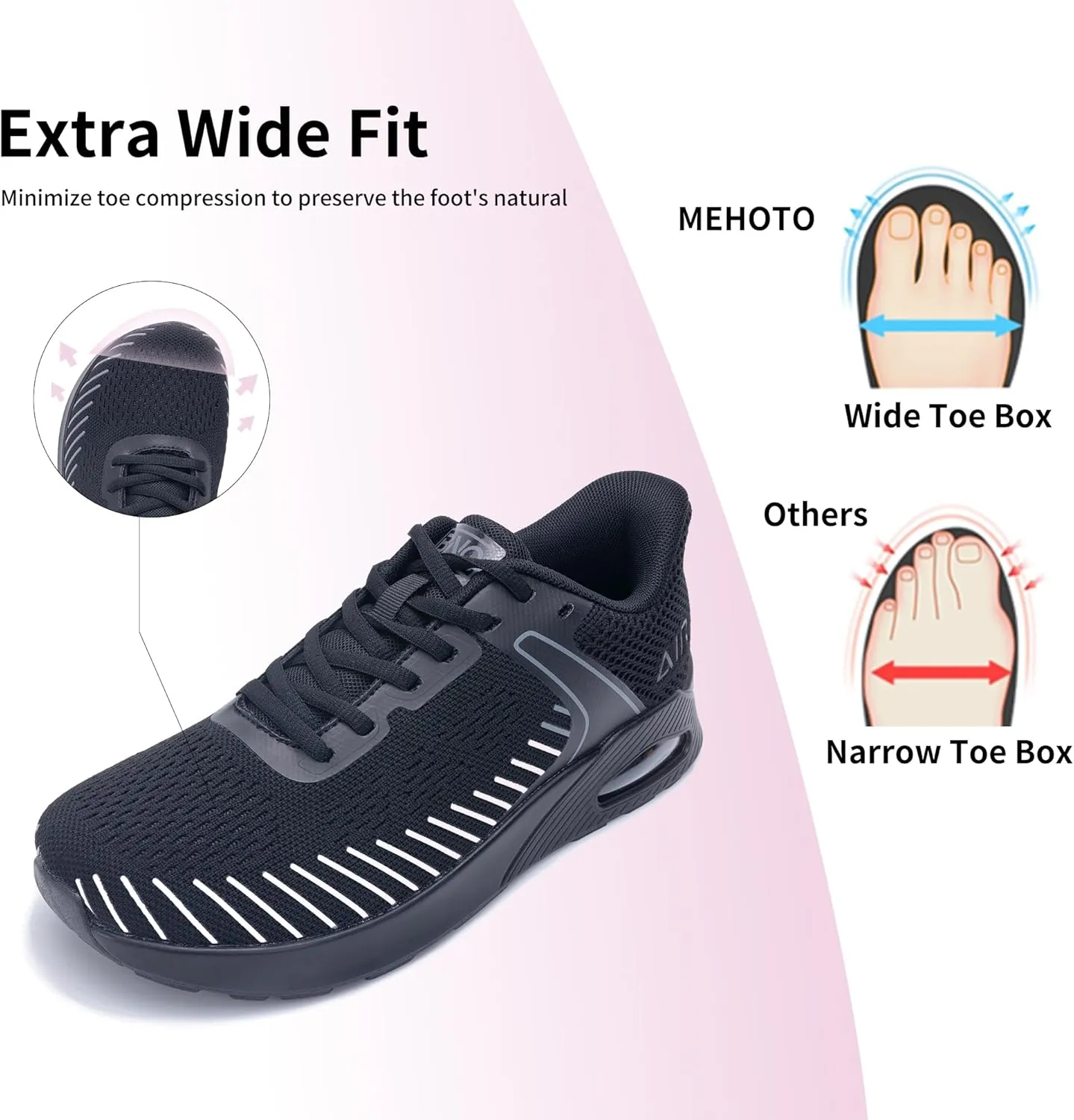 MEHOTO Womens Wide Toe Box Shoes Walking Sneakers with Arch Support Slip On Fashion Tennis Shoes for Swelling Bunion Plantar Fasciitis US 6-11
