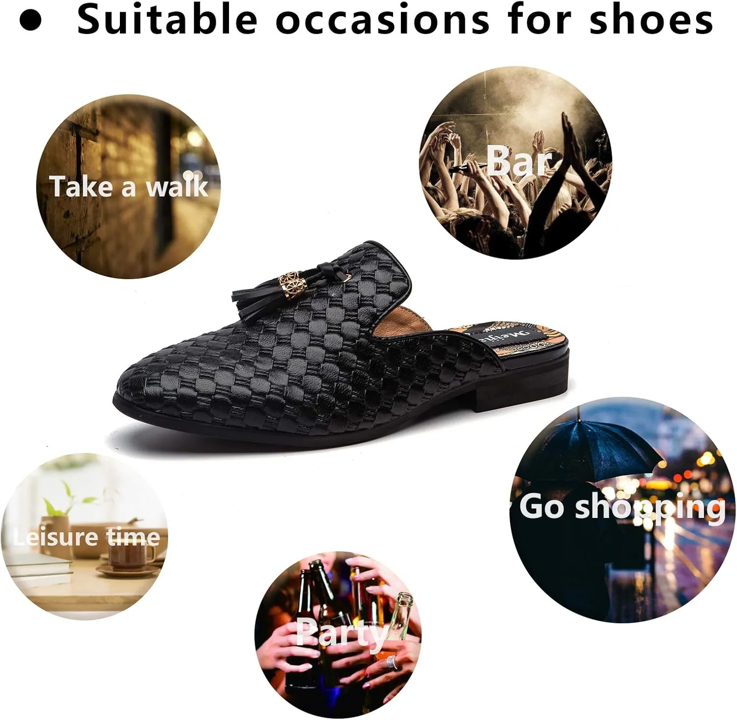 Meijiana Men's Slippers Slip-On Loafers Leather Formal Wear Casual Open Back Sandals